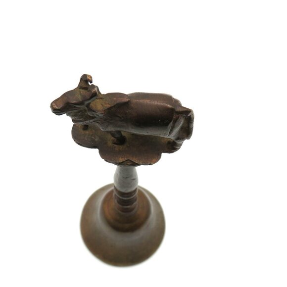 Vintage Indian 7" Cast Metal Brass Temple Bell Braham Bull Finial Ornate Handle - Picture 9 of 10